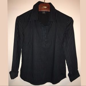 Formal Striped Buttonless Collar V Neck Shirt Top